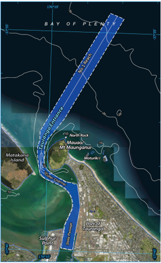 Map showing the Tauranga Harbour shipping channels