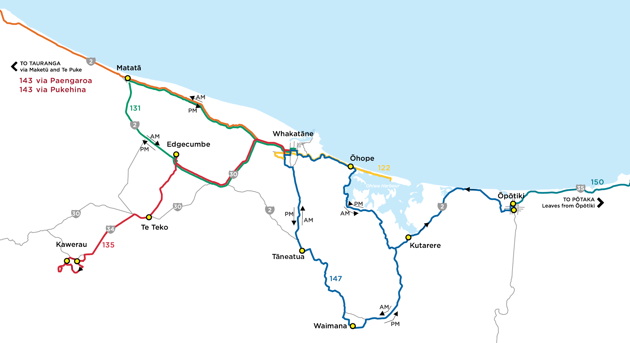 Map of current Eastern Bay Bus Network